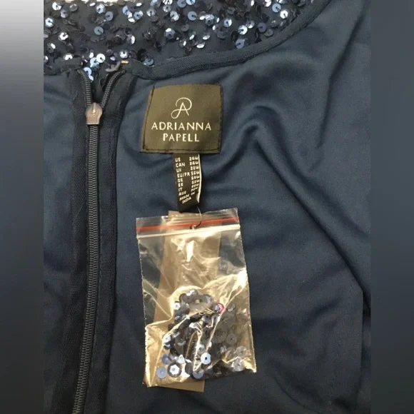 ADRIANNA PAPELL Blue and Silver Embellished Gown with Scoop Neckline - Picture 15 of 16